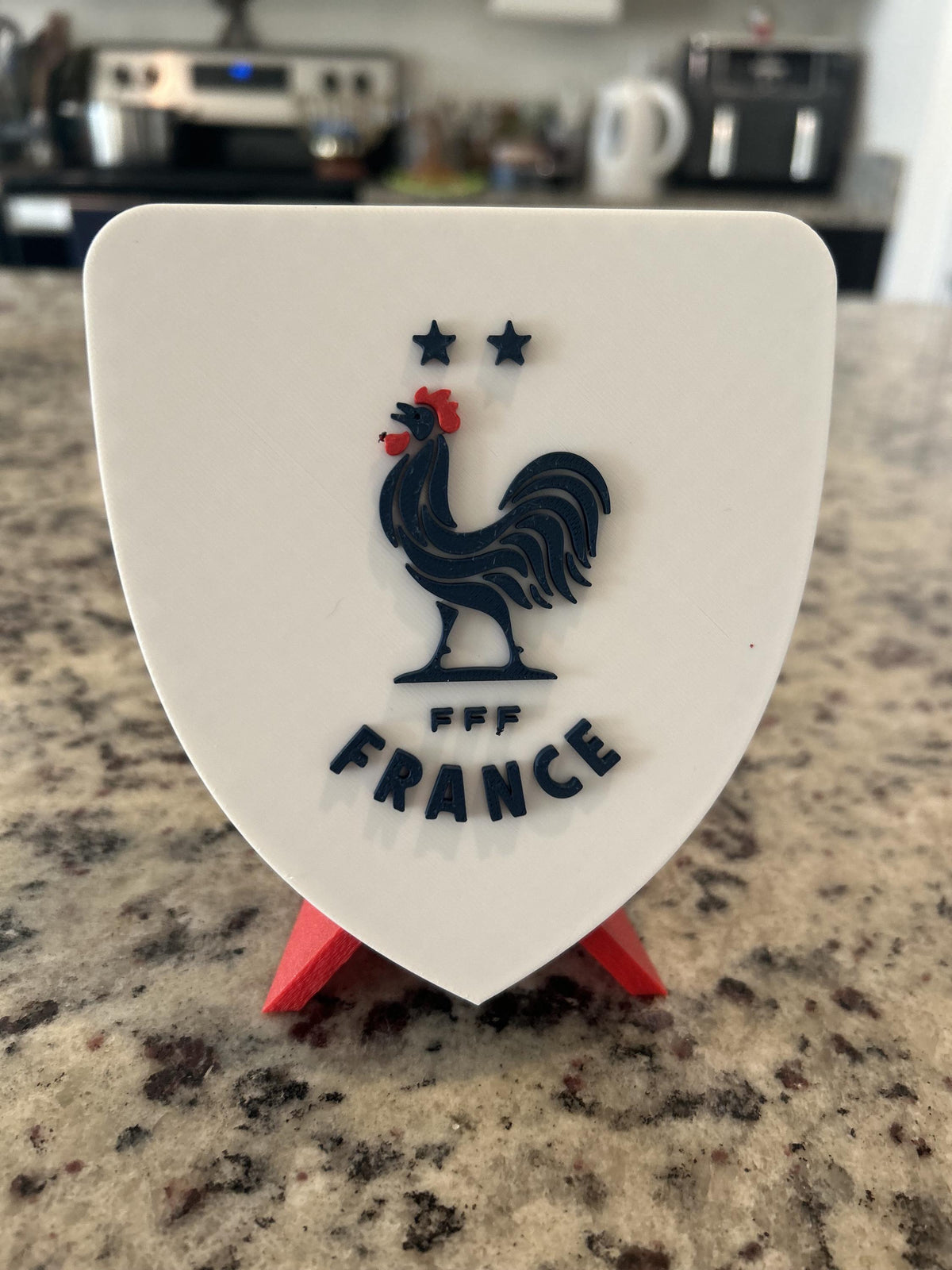 France Les Bleus FFF 3D printed crest display with stand and hidden stash box, made-to-order France national team soccer fan gift, made in USA