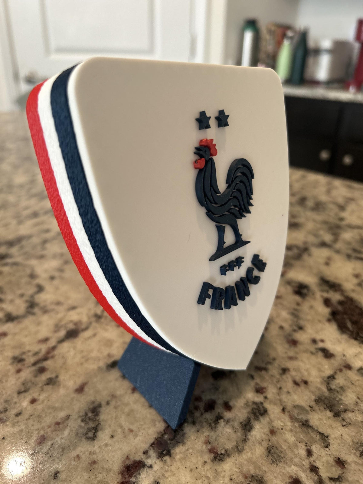 France Les Bleus FFF 3D printed crest display with stand and hidden stash box, made-to-order France national team soccer fan gift, made in USA