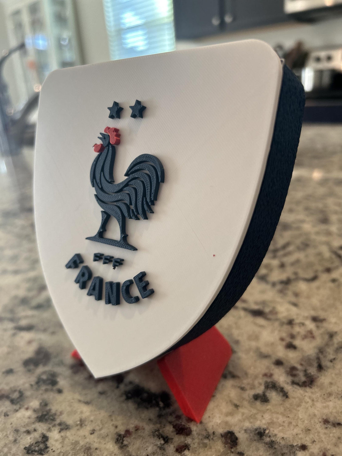 France Les Bleus FFF 3D printed crest display with stand and hidden stash box, made-to-order France national team soccer fan gift, made in USA