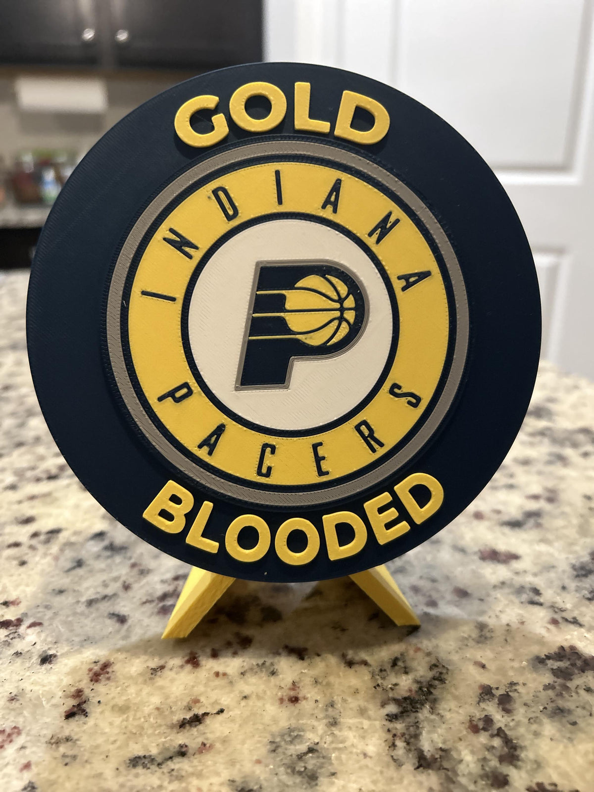Indiana Pacers 3D printed navy and gold roundel display with leg stand and hidden stash box, personalized NBA basketball fan gift, made in USA
