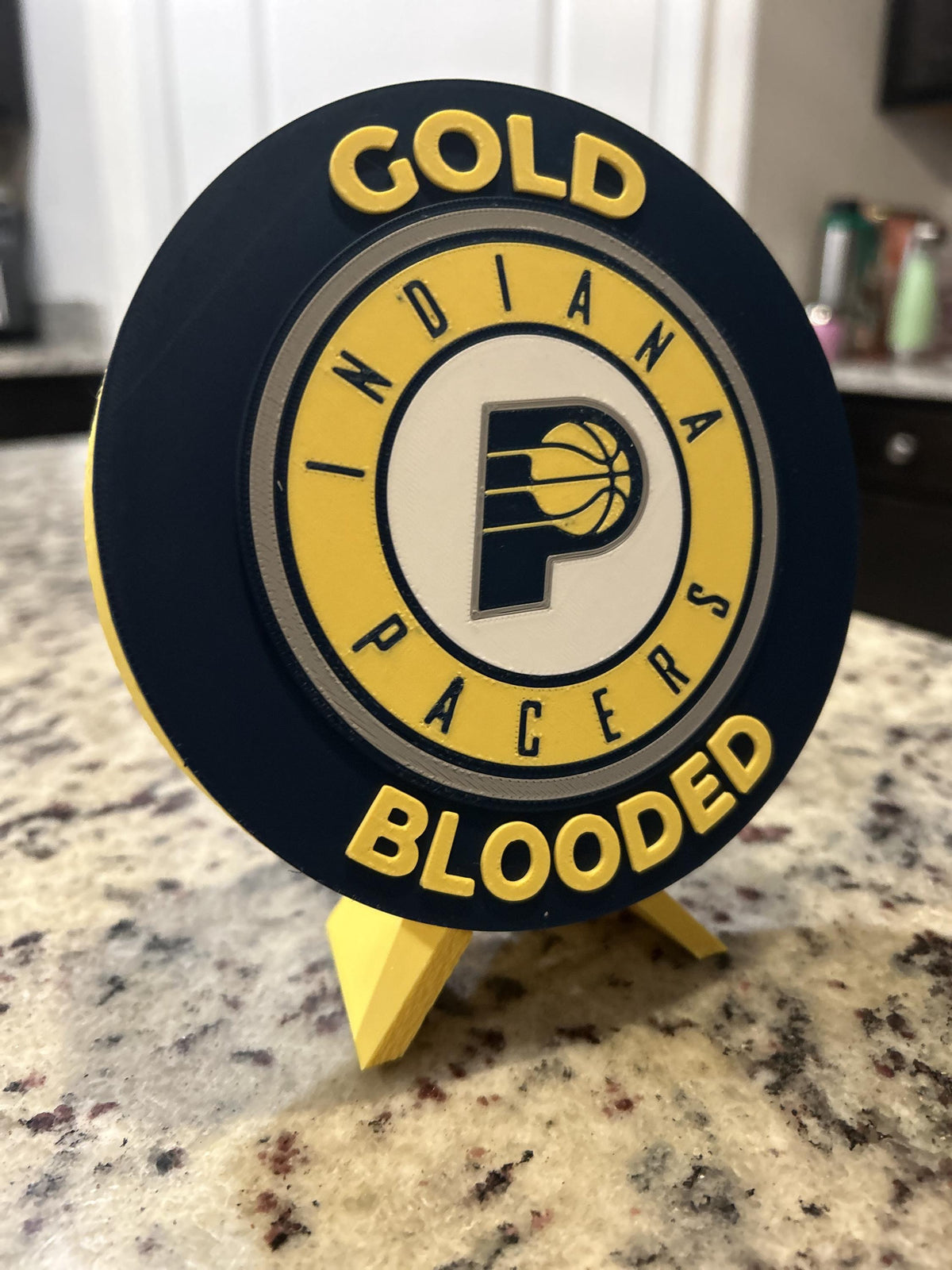 Indiana Pacers 3D printed navy and gold roundel display with leg stand and hidden stash box, personalized NBA basketball fan gift, made in USA