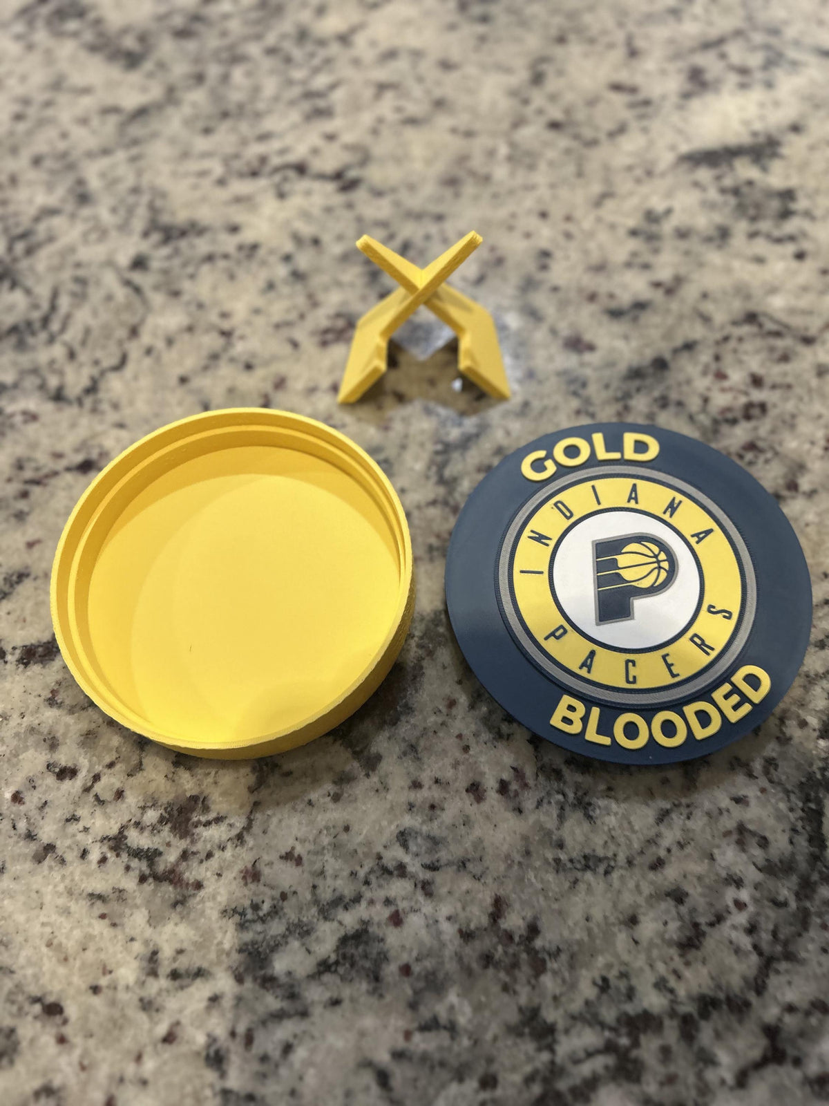 Indiana Pacers 3D printed navy and gold roundel display with leg stand and hidden stash box, personalized NBA basketball fan gift, made in USA