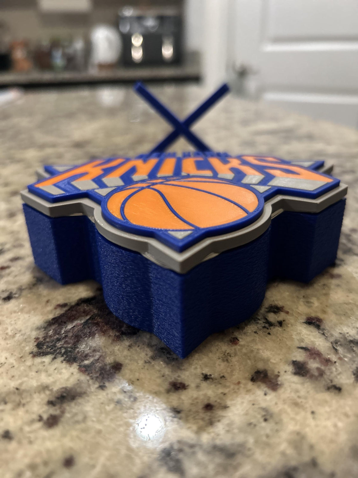New York Knicks 3D printed display and hidden stash box, roundel or crest, personalized NBA basketball fan gift, made in USA