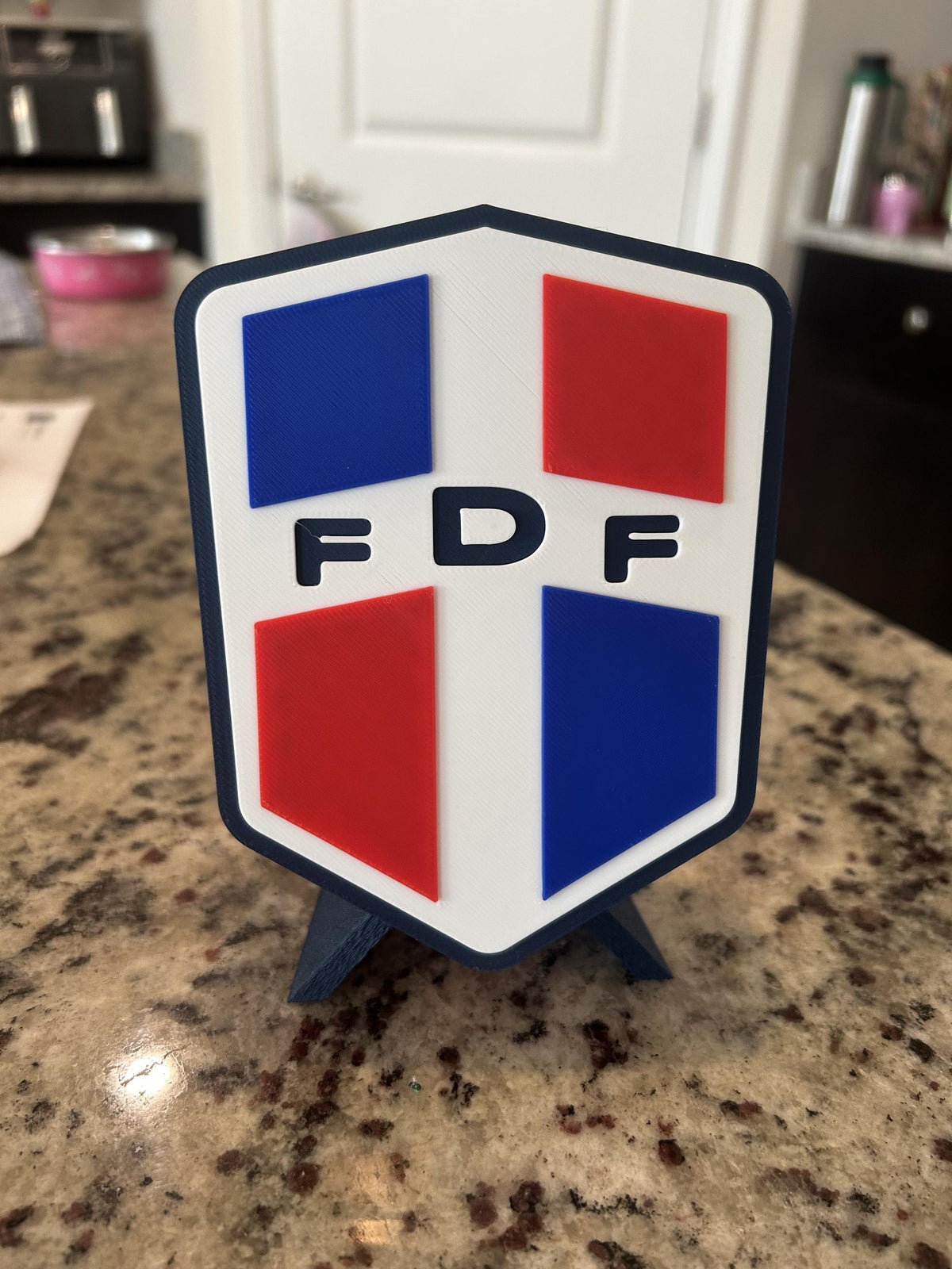 Dominican Republic FDF 3D printed crest display with stand and hidden stash box, Dominican national team soccer fan gift, made in USA