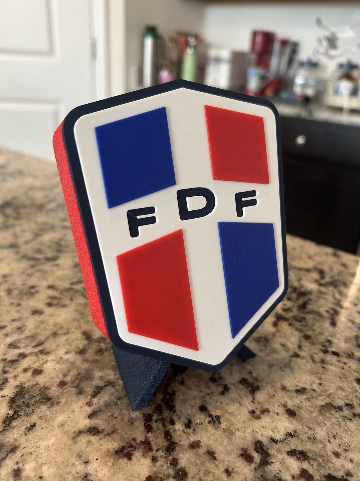 Dominican Republic FDF 3D printed crest display with stand and hidden stash box, Dominican national team soccer fan gift, made in USA