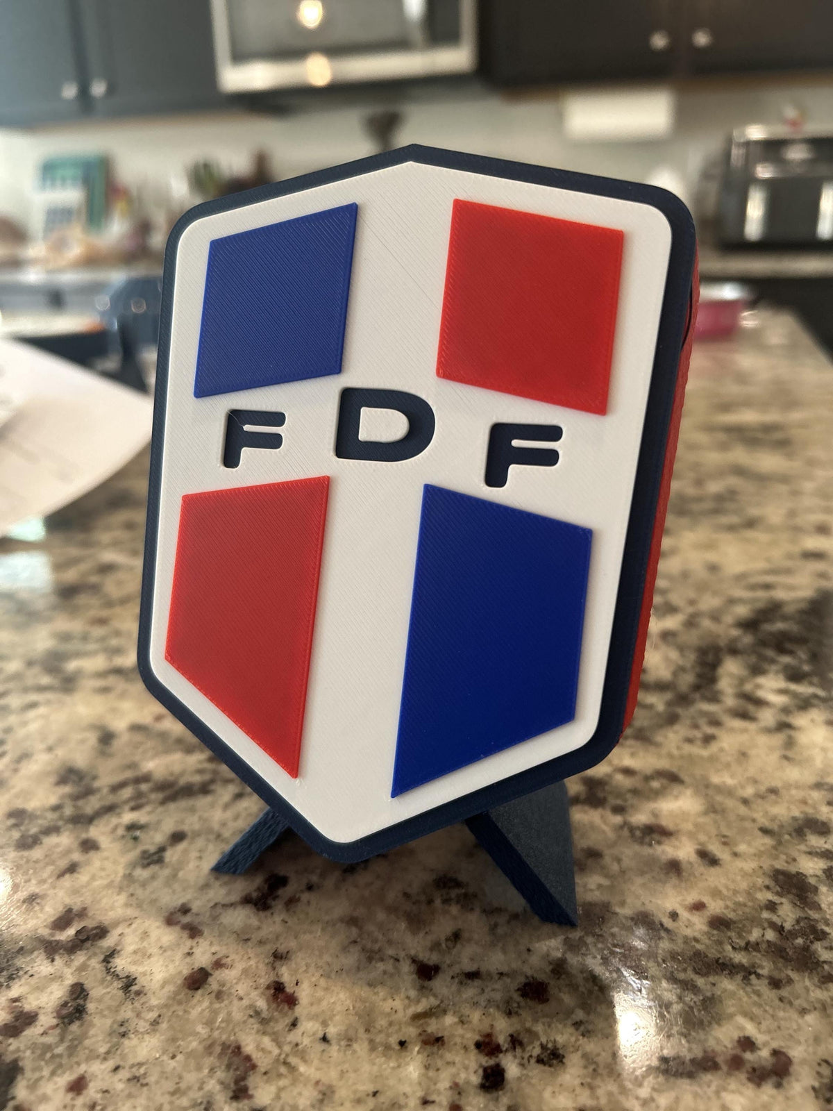 Dominican Republic FDF 3D printed crest display with stand and hidden stash box, Dominican national team soccer fan gift, made in USA