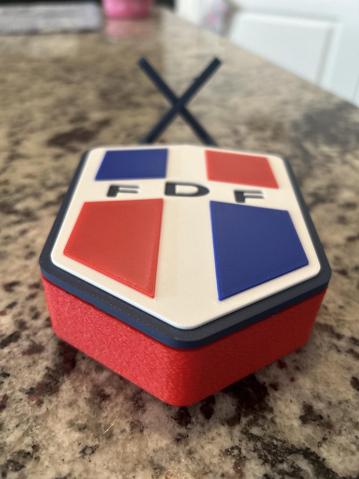 Dominican Republic FDF 3D printed crest display with stand and hidden stash box, Dominican national team soccer fan gift, made in USA