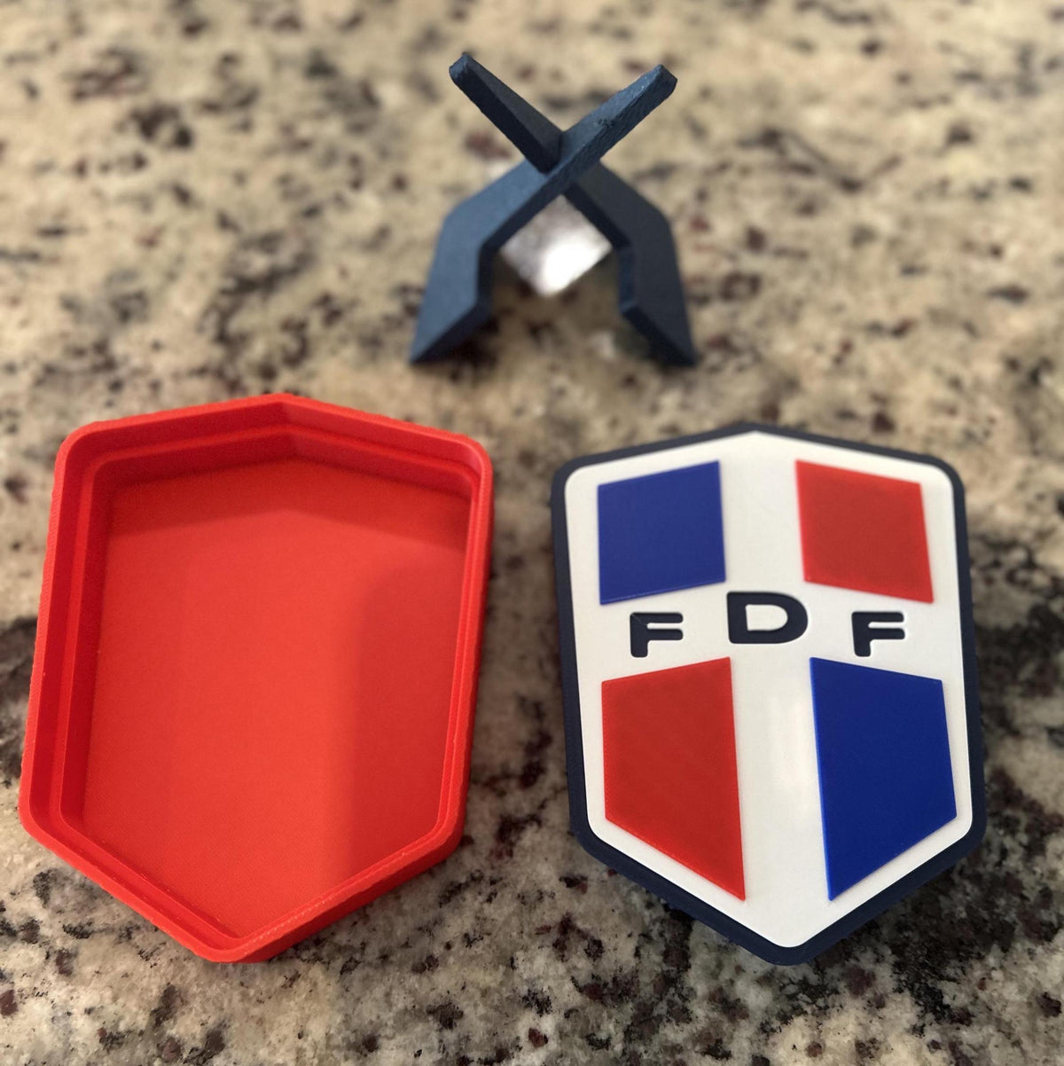 Dominican Republic FDF 3D printed crest display with stand and hidden stash box, Dominican national team soccer fan gift, made in USA