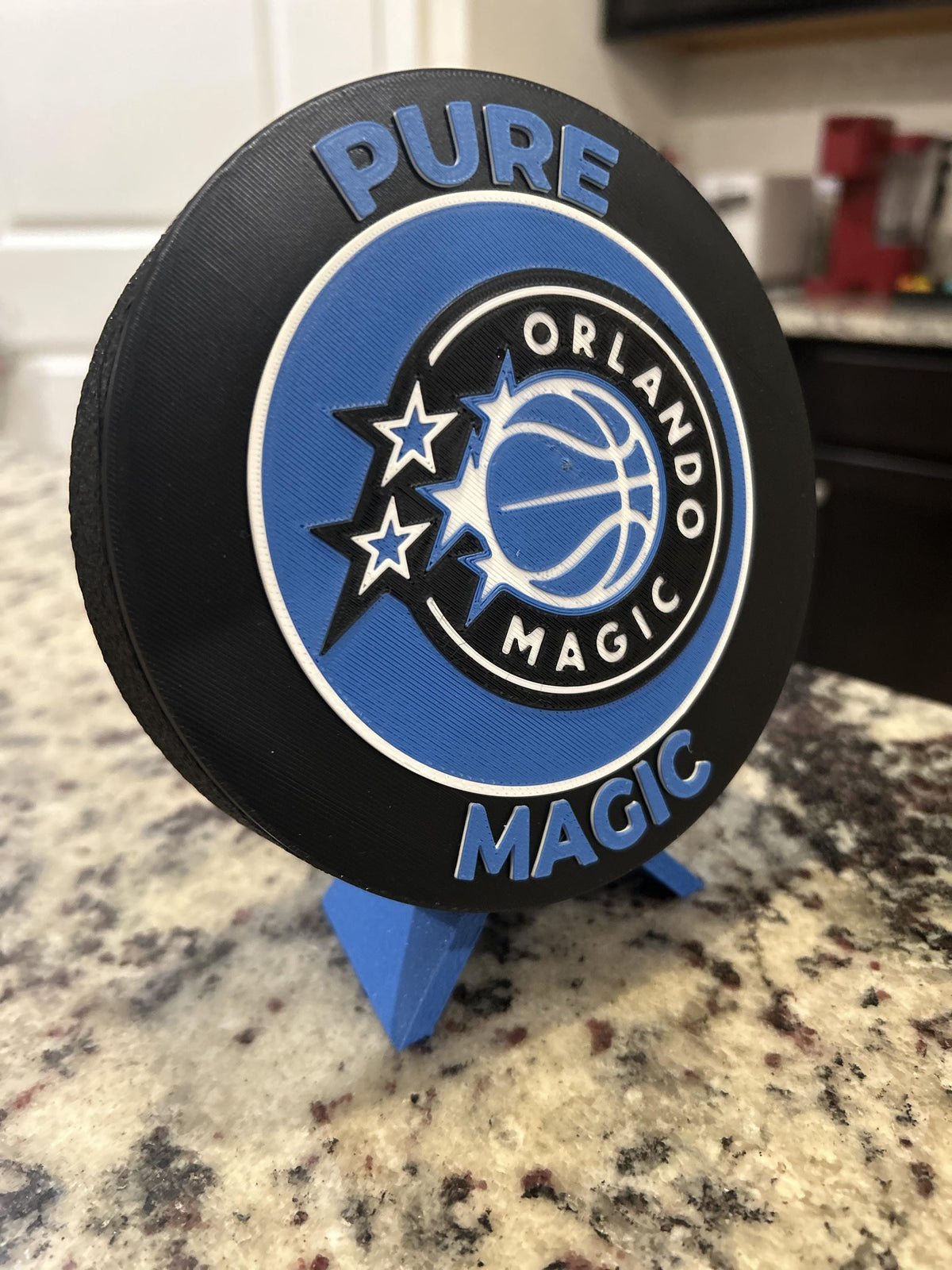 Orlando Magic 3D printed roundel and star crest display with stand and hidden stash box, personalized NBA fan gift, made in USA