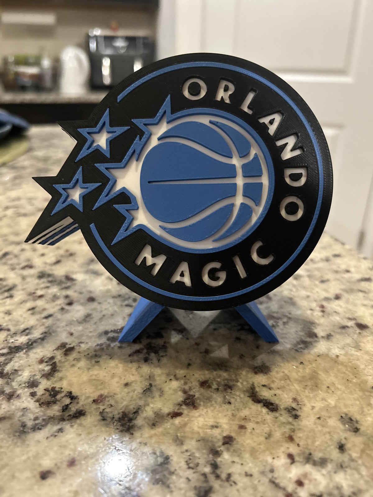 Orlando Magic 3D printed roundel and star crest display with stand and hidden stash box, personalized NBA fan gift, made in USA