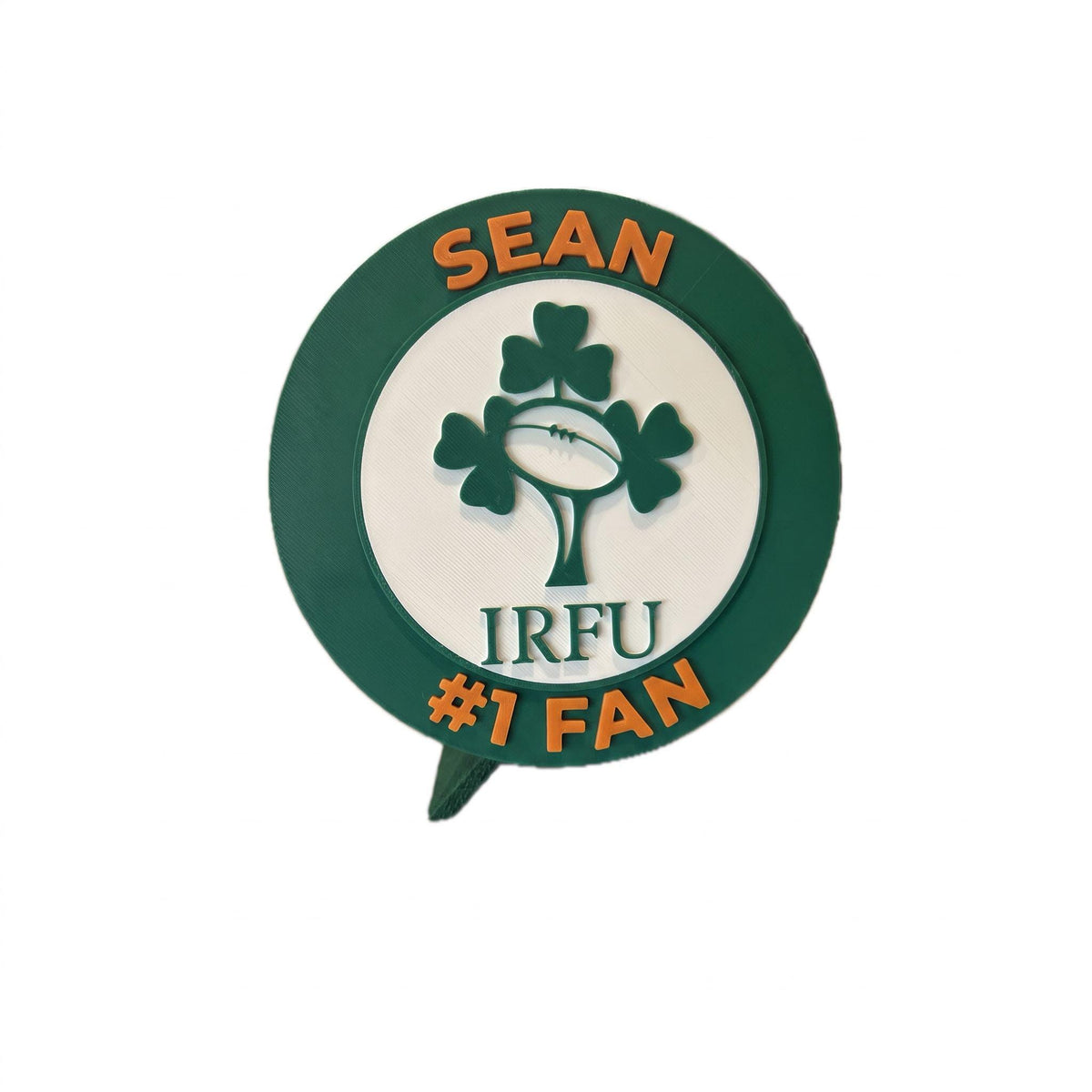 Personalized example: SEAN and #1 FAN on the Ireland IRFU rugby roundel, custom Ireland's Call rugby fan gift, made in USA