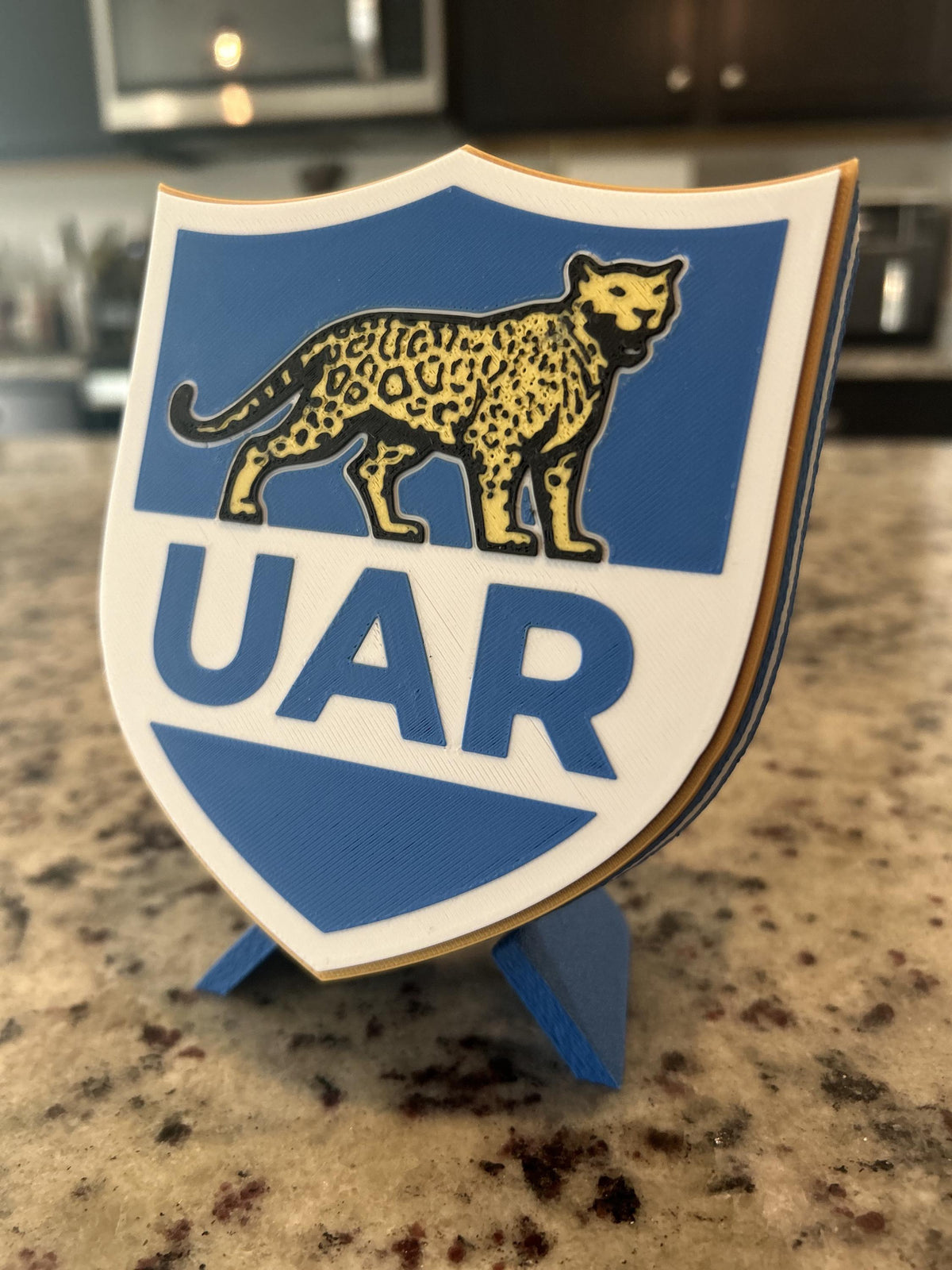 Los Pumas Argentina UAR 3D printed rugby crest display with stand and hidden stash box, made in USA