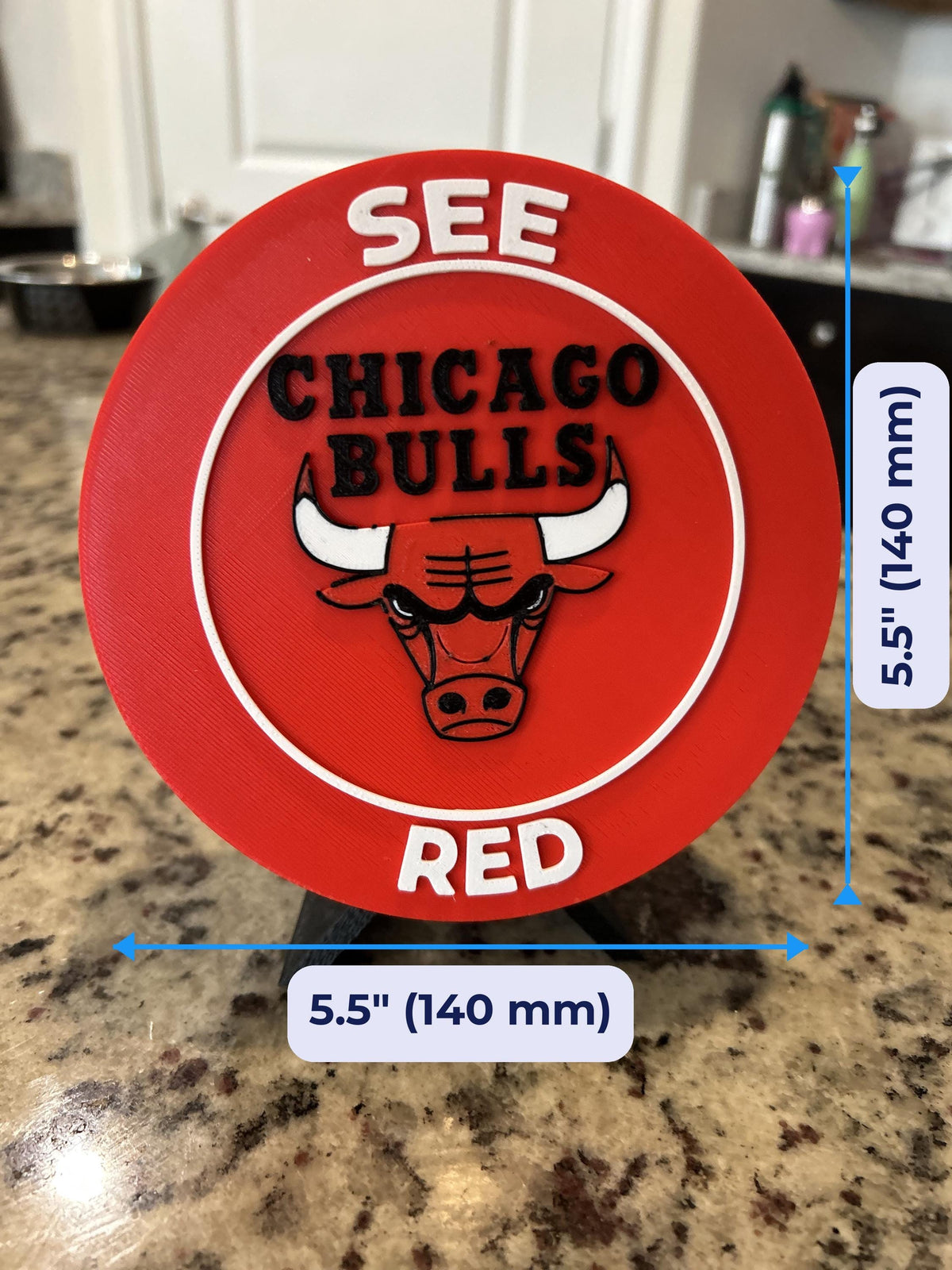 3D Printed Chicago Bulls Display with Stand — also a jewelry box or desk organizer; 3D printed fan gift, made in USA