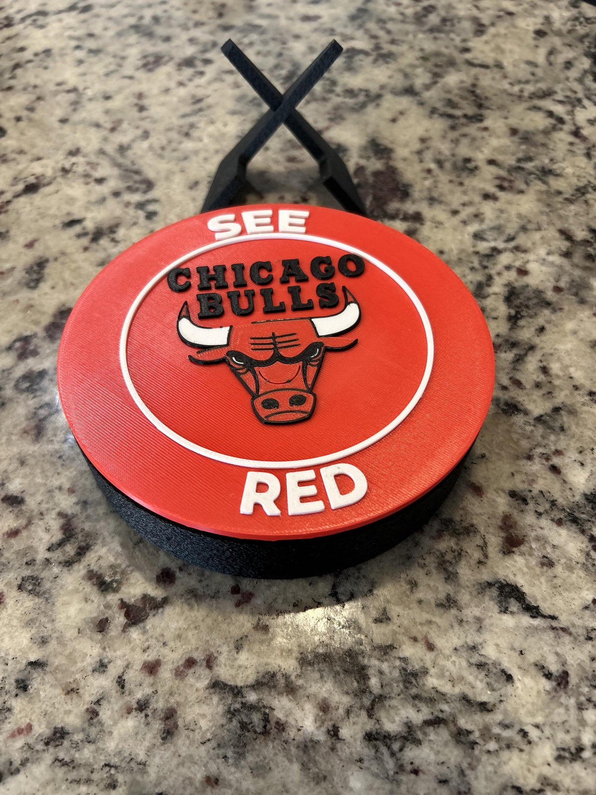 3D Printed Chicago Bulls Display with Stand — also a jewelry box or desk organizer; 3D printed fan gift, made in USA