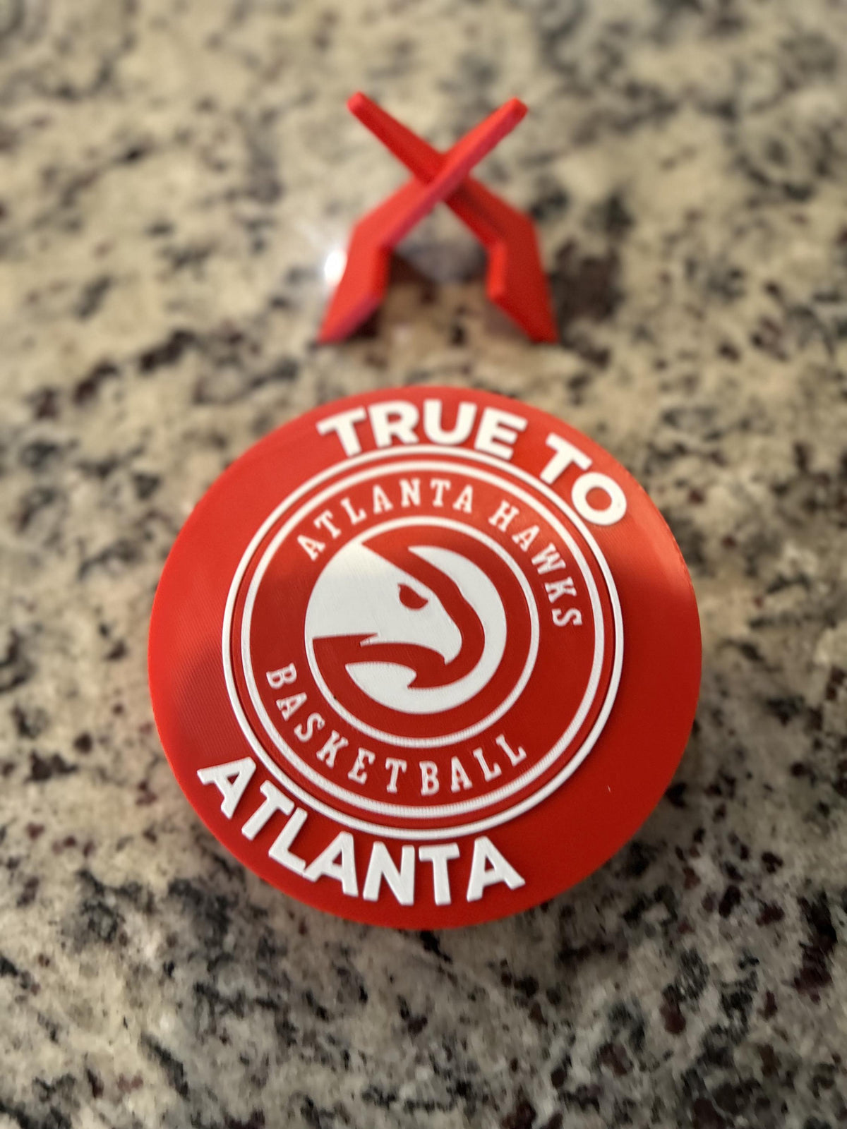 3D Printed Atlanta Hawks Display with Stand — also a jewelry box or desk organizer; 3D printed fan gift, made in USA