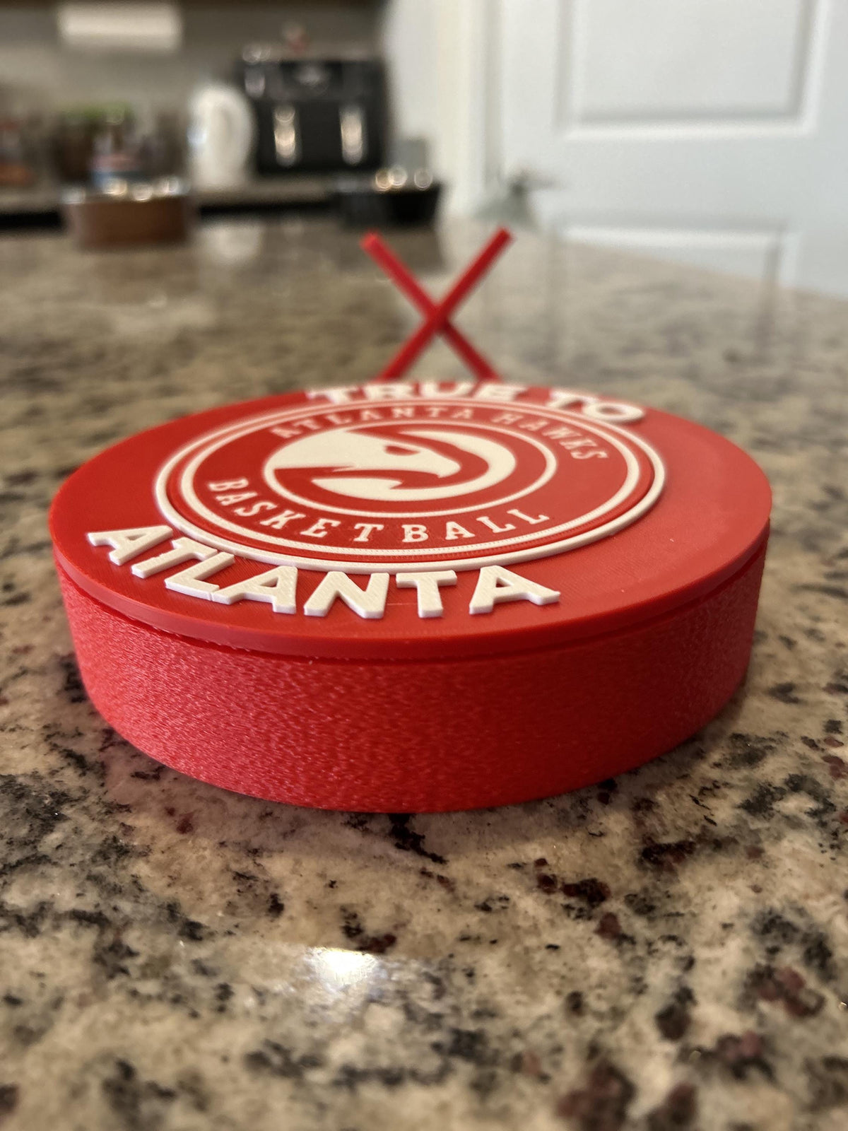 3D Printed Atlanta Hawks Display with Stand — also a jewelry box or desk organizer; 3D printed fan gift, made in USA