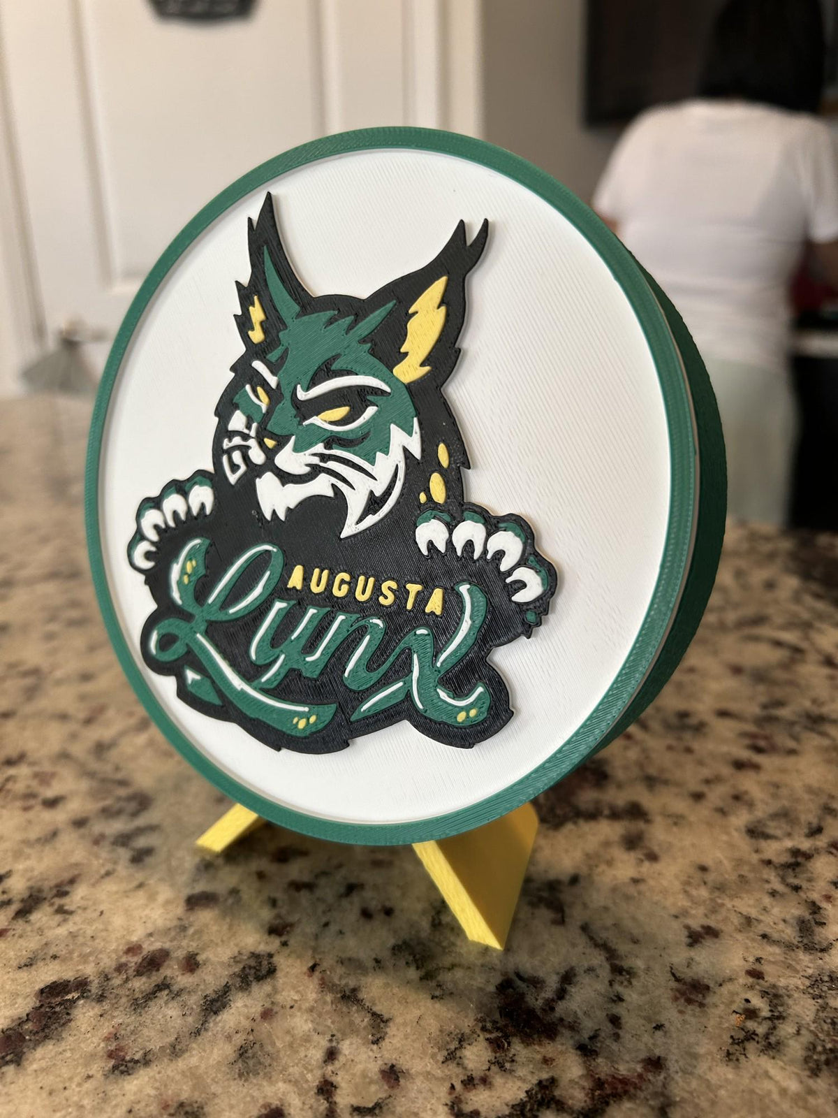 Augusta Lynx 3D printed hockey roundel display with stand and hidden stash box, ECHL fan gift, made in USA