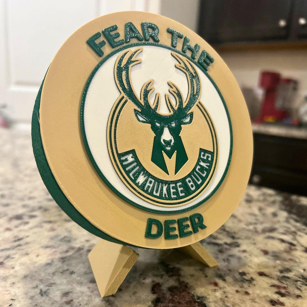 3D Printed Milwaukee Bucks Personalized Roundel Display & Stash Box with stand; 3D printed fan gift, made in USA