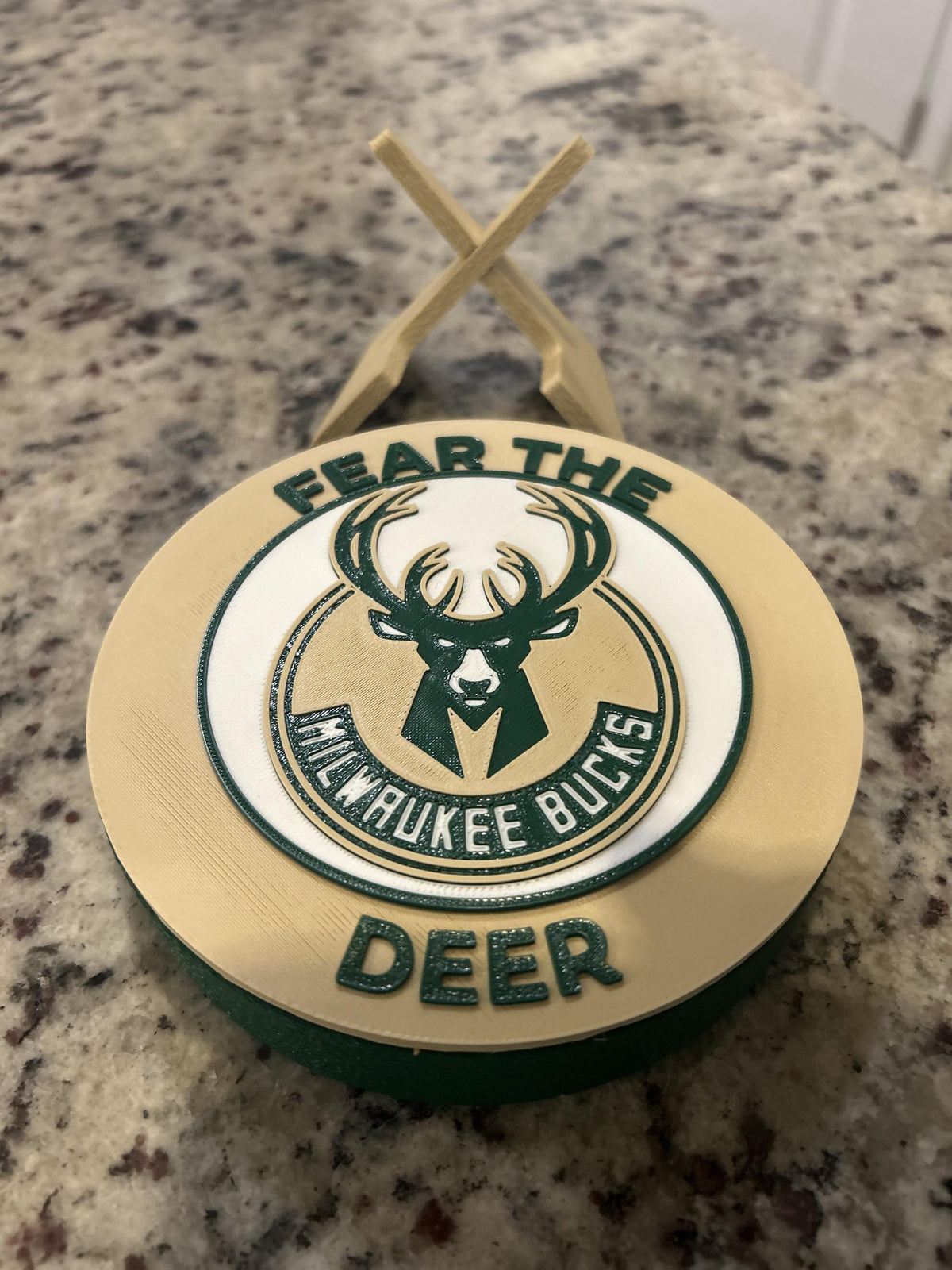 3D Printed Milwaukee Bucks Personalized Roundel Display & Stash Box with stand; 3D printed fan gift, made in USA