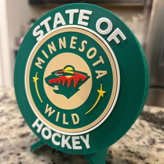 3D Printed Minnesota Wild Personalized Roundel Display & Stash Box with stand; 3D printed fan gift, made in USA