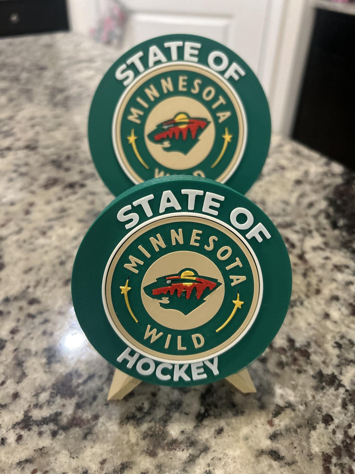 3D Printed Minnesota Wild Personalized Roundel Display & Stash Box with stand; 3D printed fan gift, made in USA