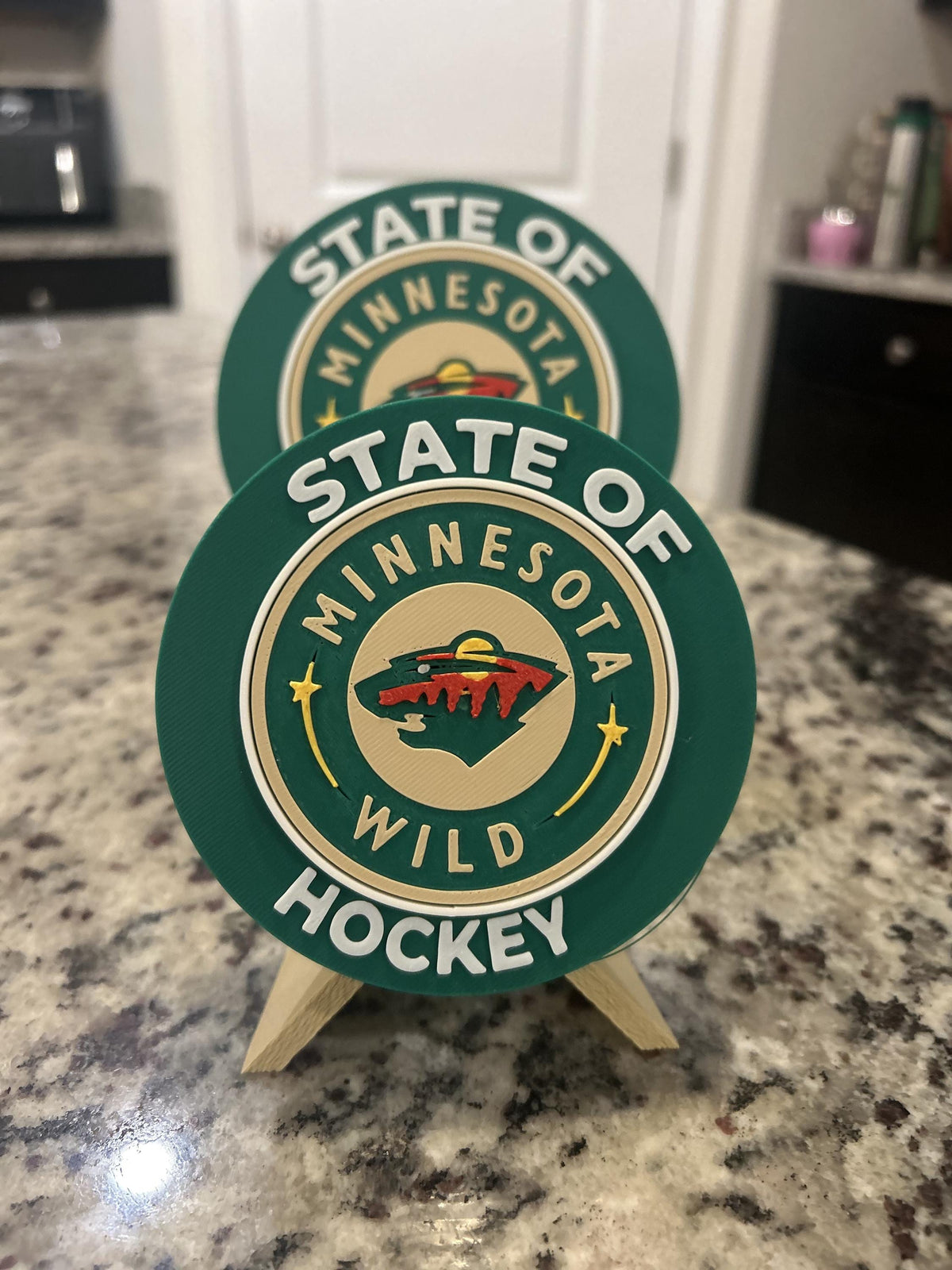 3D Printed Minnesota Wild Personalized Roundel Display & Stash Box with stand; 3D printed fan gift, made in USA