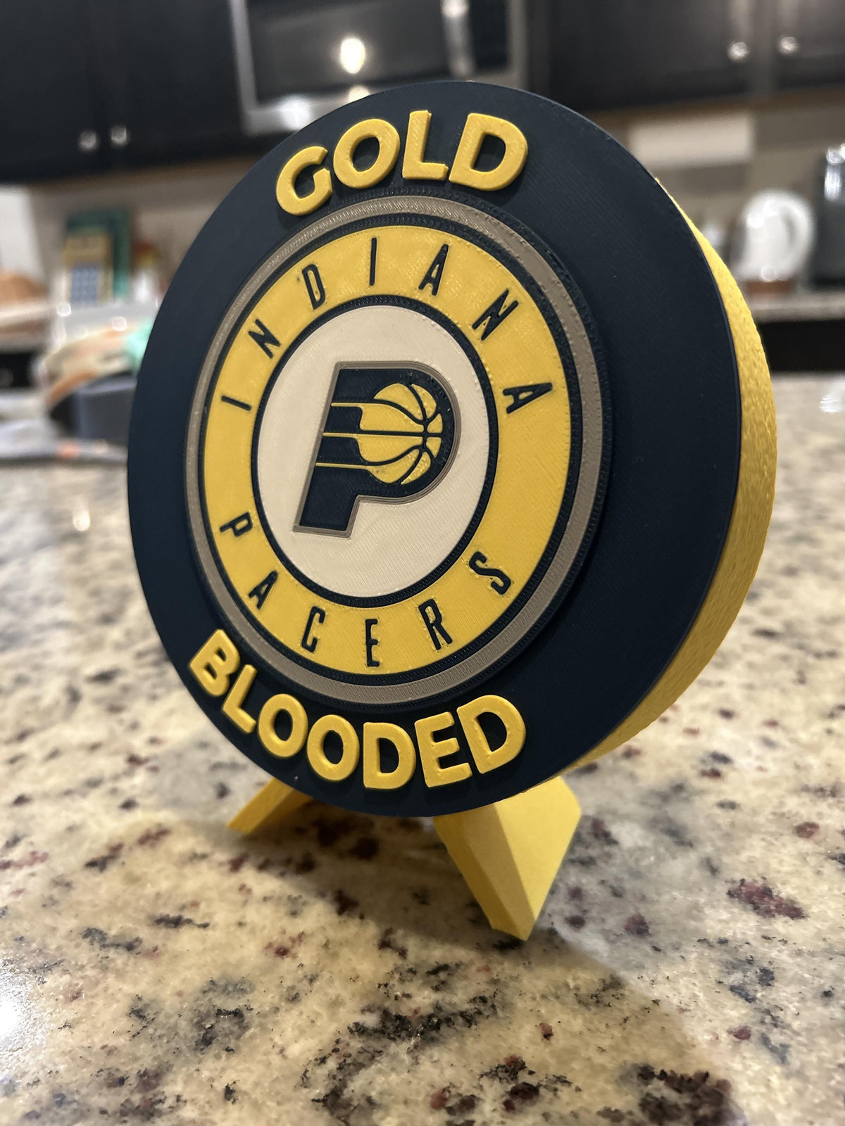 Indiana Pacers 3D printed navy and gold roundel display with leg stand and hidden stash box, personalized NBA basketball fan gift, made in USA