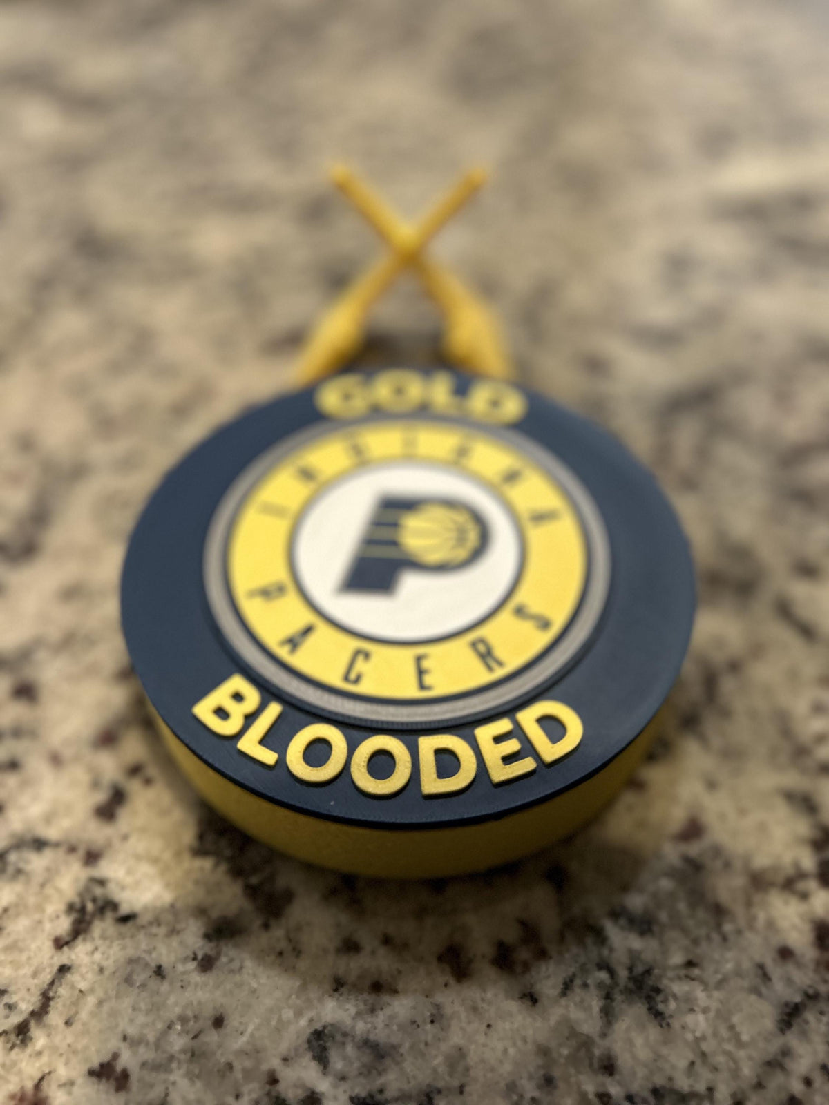 Indiana Pacers 3D printed navy and gold roundel display with leg stand and hidden stash box, personalized NBA basketball fan gift, made in USA