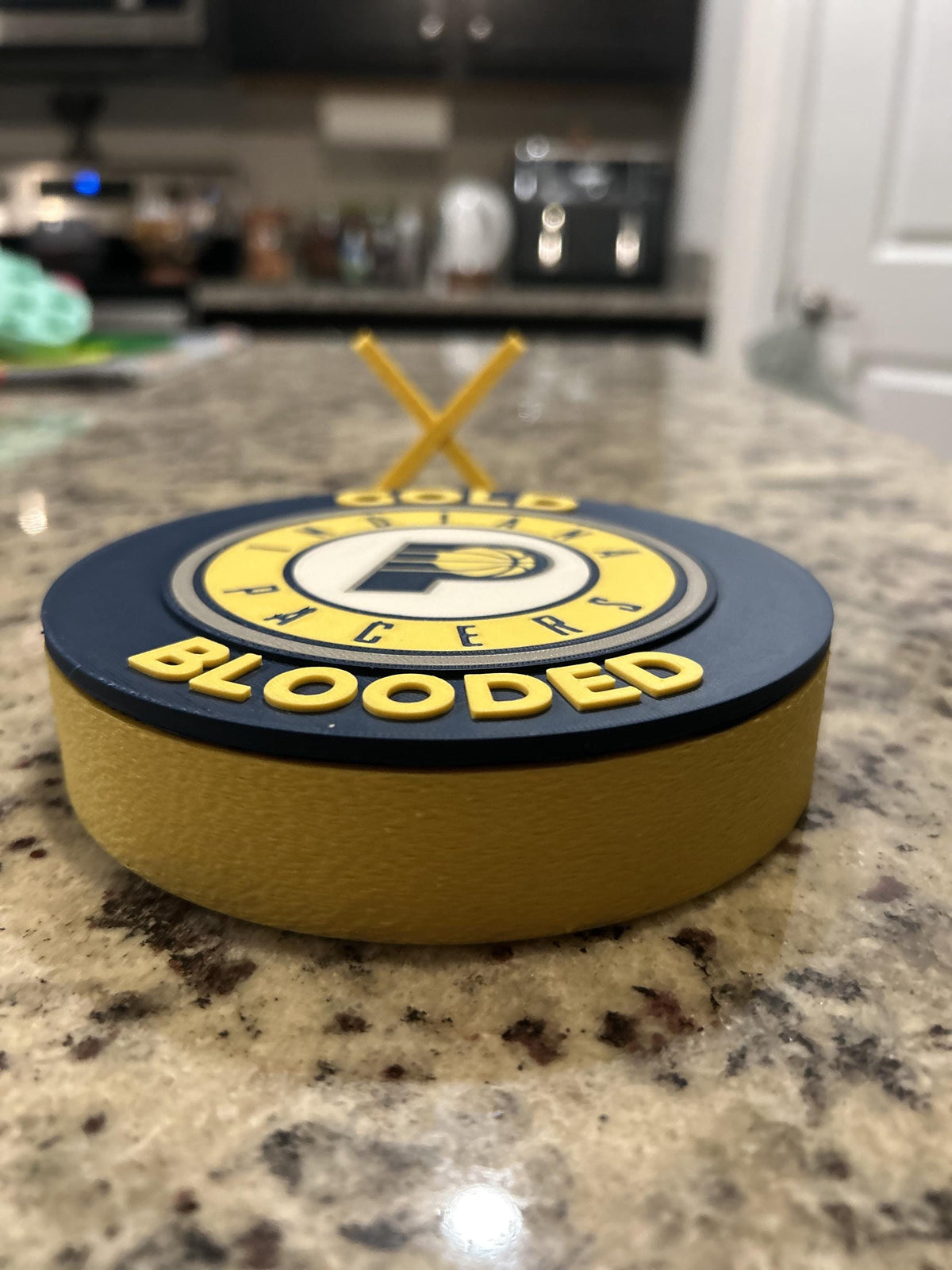 Indiana Pacers 3D printed navy and gold roundel display with leg stand and hidden stash box, personalized NBA basketball fan gift, made in USA