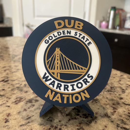 3D Printed Golden State Warriors Personalized Roundel & Stash Box with stand; 3D printed fan gift, made in USA