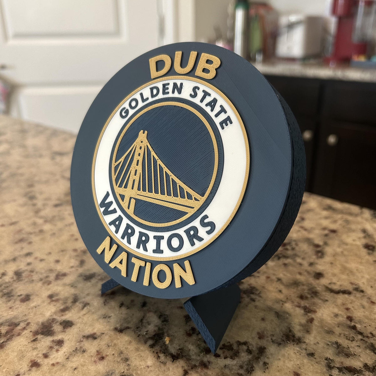 3D Printed Golden State Warriors Personalized Roundel & Stash Box with stand; 3D printed fan gift, made in USA