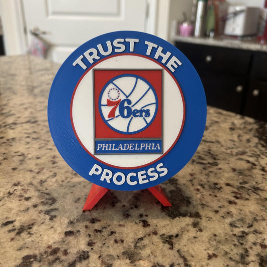 3D Printed Philadelphia 76ers Personalized Roundel Display & Stash Box with stand; 3D printed fan gift, made in USA