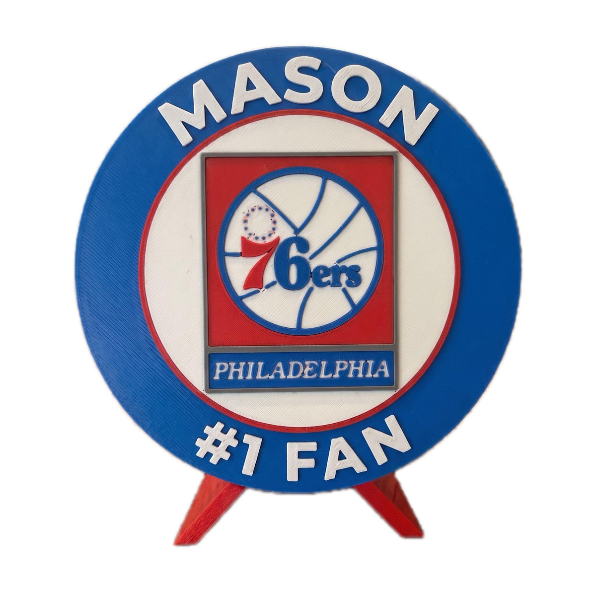 3D Printed Philadelphia 76ers Personalized Roundel Display & Stash Box with stand; 3D printed fan gift, made in USA