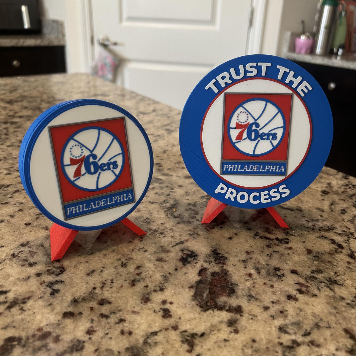 3D Printed Philadelphia 76ers Personalized Roundel Display & Stash Box with stand; 3D printed fan gift, made in USA