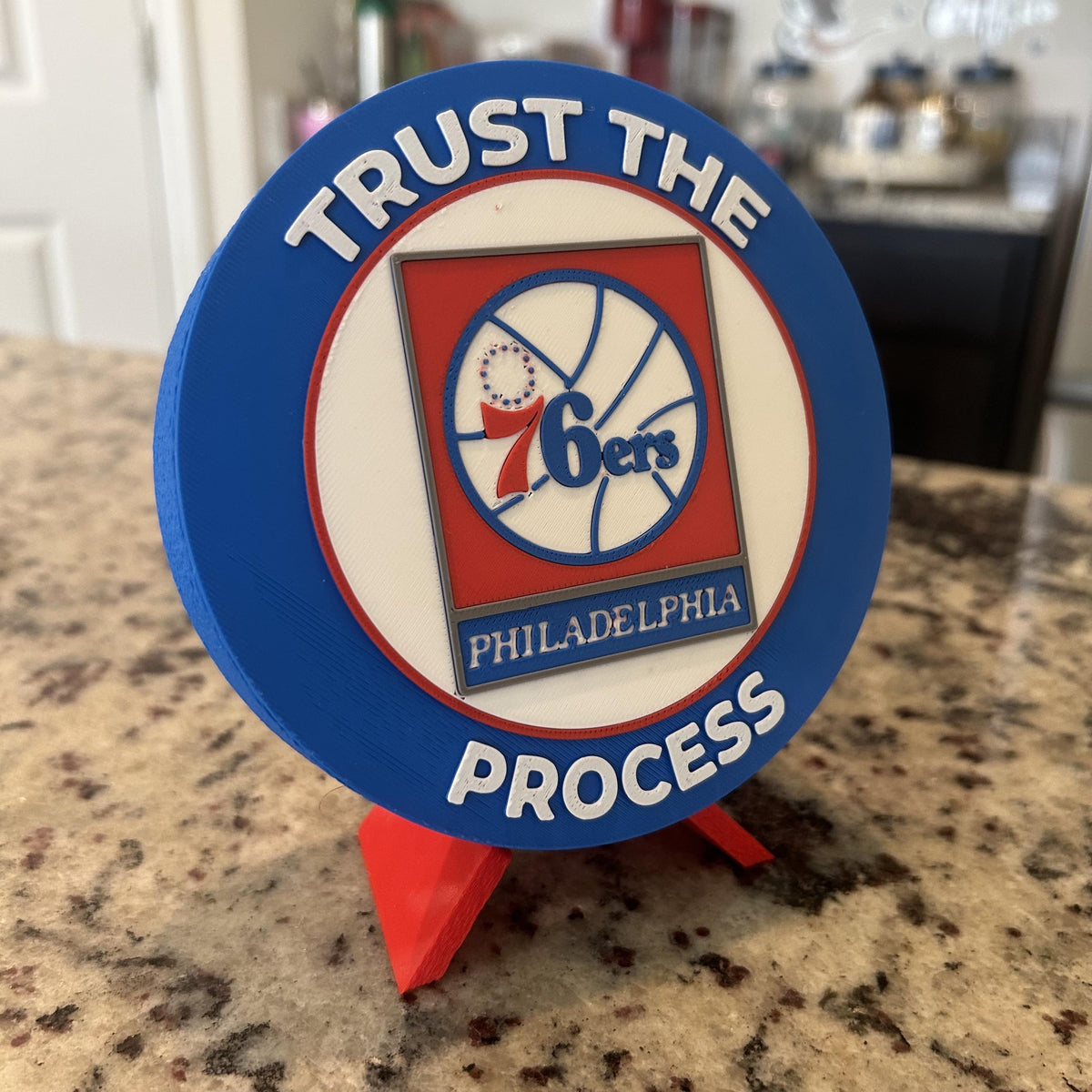 3D Printed Philadelphia 76ers Personalized Roundel Display & Stash Box with stand; 3D printed fan gift, made in USA