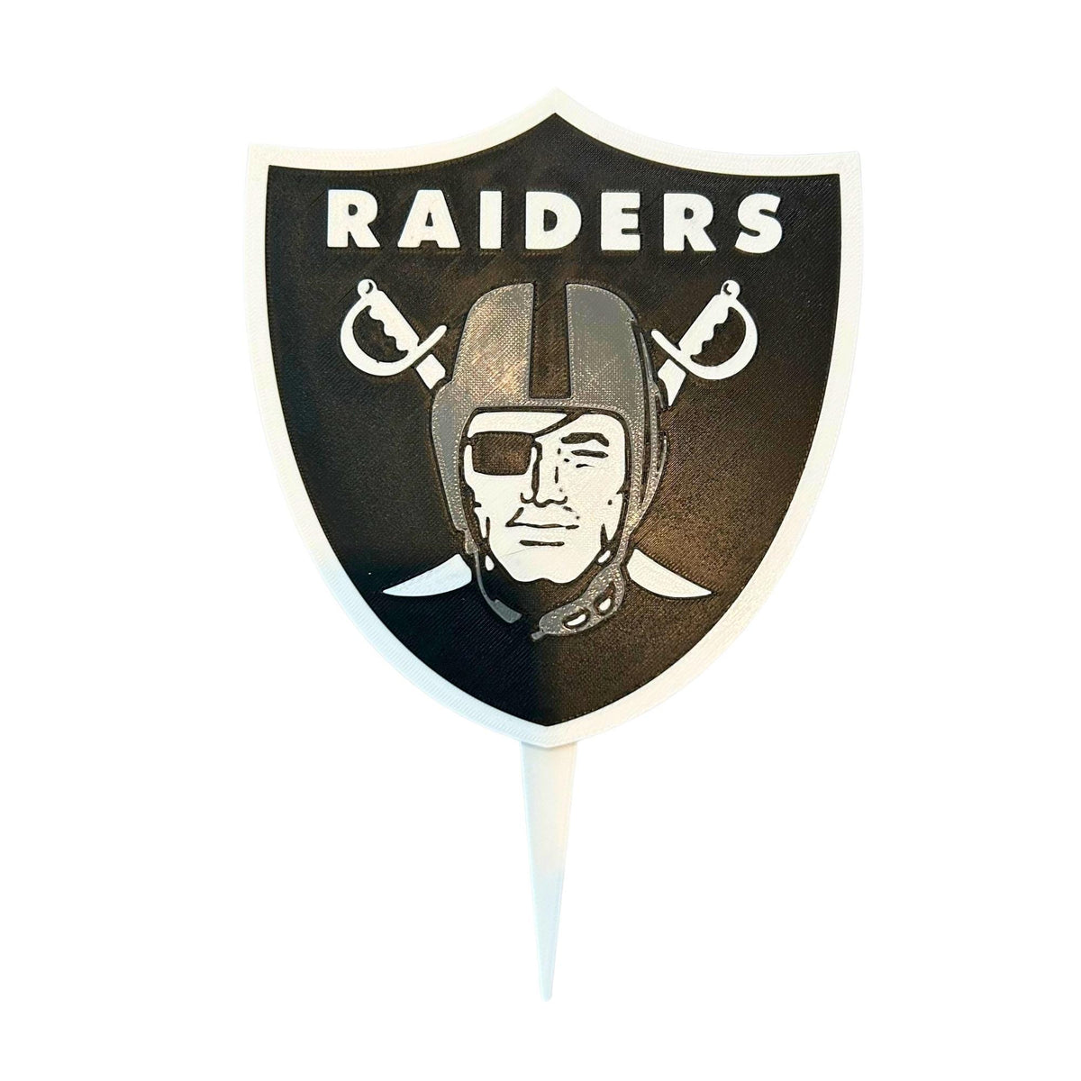 Las Vegas Raiders 3D printed cake topper and cupcake toppers, food-grade PETG shield, NFL football birthday party decor, made in USA