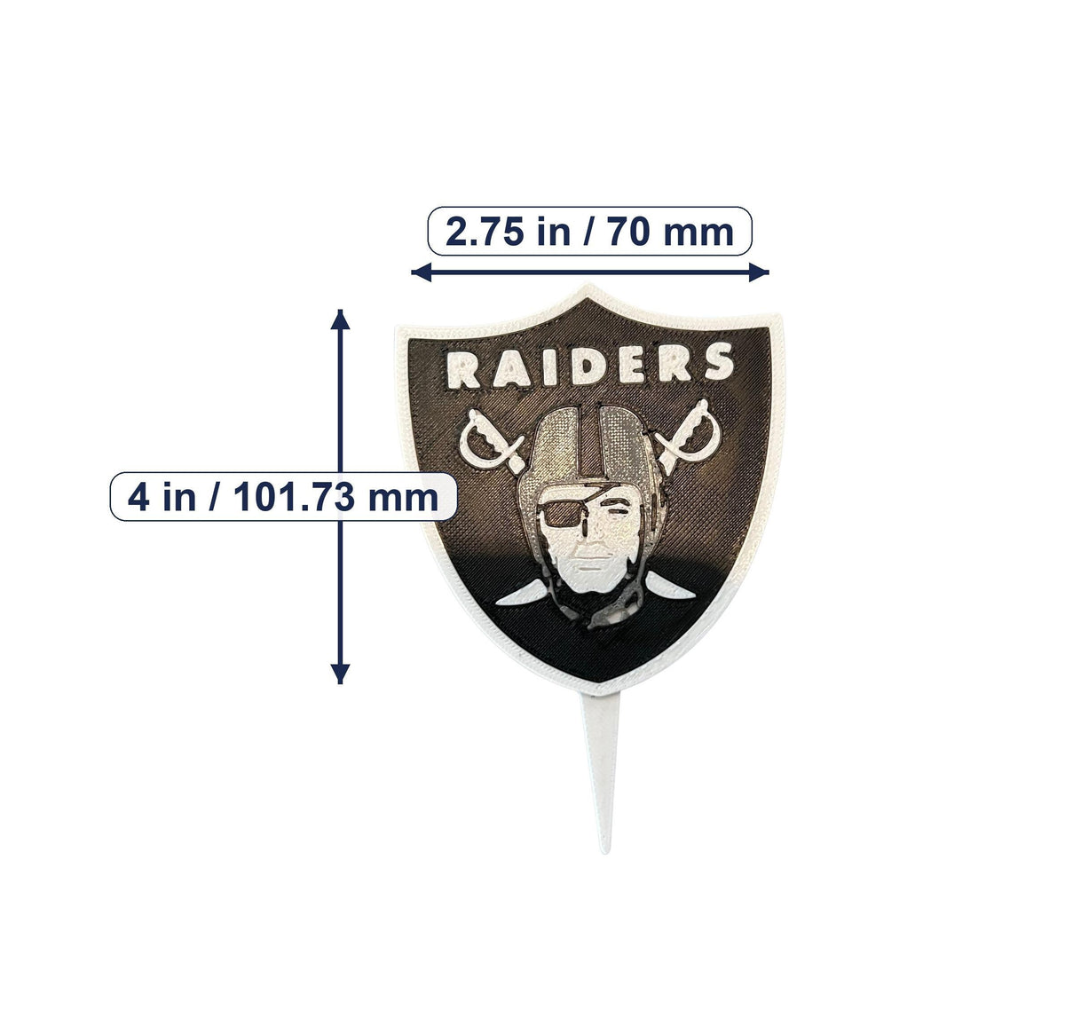 Las Vegas Raiders 3D printed cake topper and cupcake toppers, food-grade PETG shield, NFL football birthday party decor, made in USA