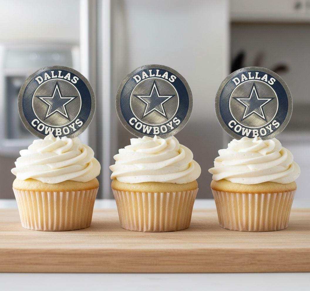 Dallas Cowboys 3D printed cake topper and cupcake toppers, food-grade PETG star disc, NFL football birthday party decor, made in USA