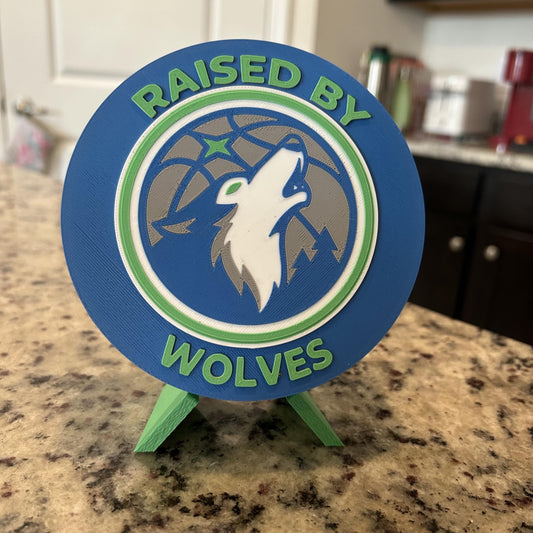 3D Printed Minnesota Timberwolves Personalized Roundel & Stash Box with stand; 3D printed fan gift, made in USA