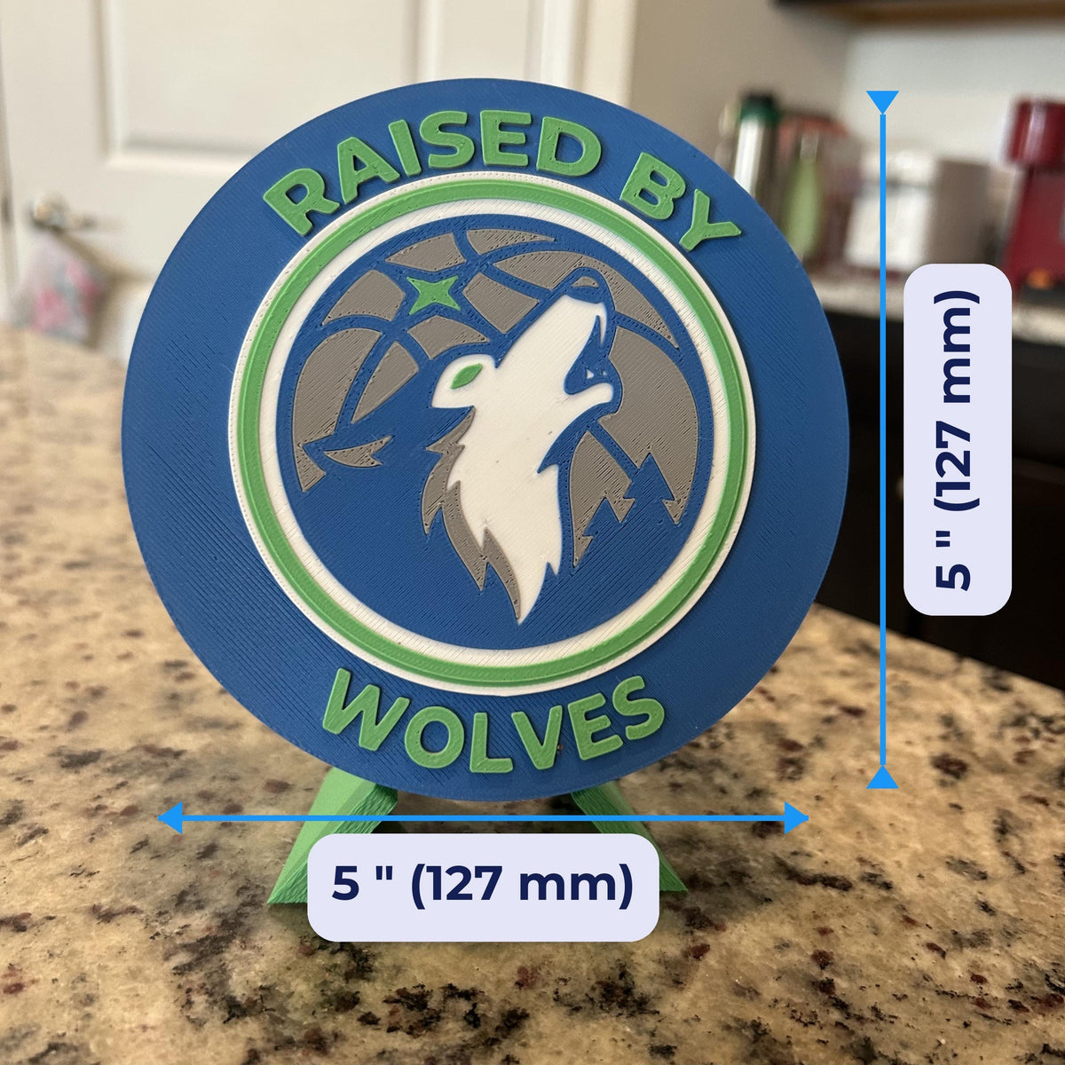 3D Printed Minnesota Timberwolves Personalized Roundel & Stash Box with stand; 3D printed fan gift, made in USA