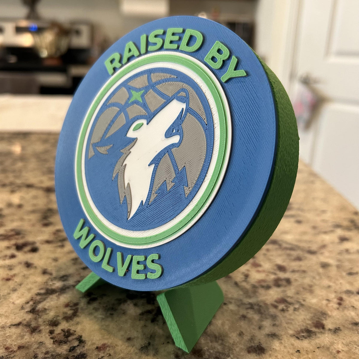 3D Printed Minnesota Timberwolves Personalized Roundel & Stash Box with stand; 3D printed fan gift, made in USA