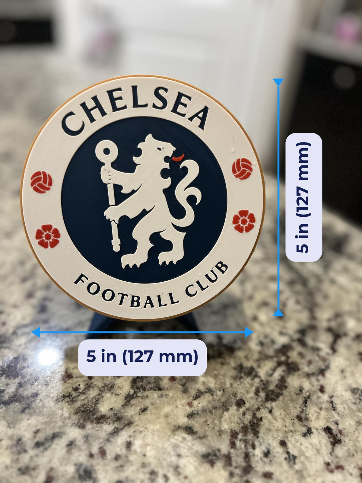 3D Printed Chelsea FC Crest & Lion Roundel Display + Stash Box with stand; 3D printed fan gift, made in USA