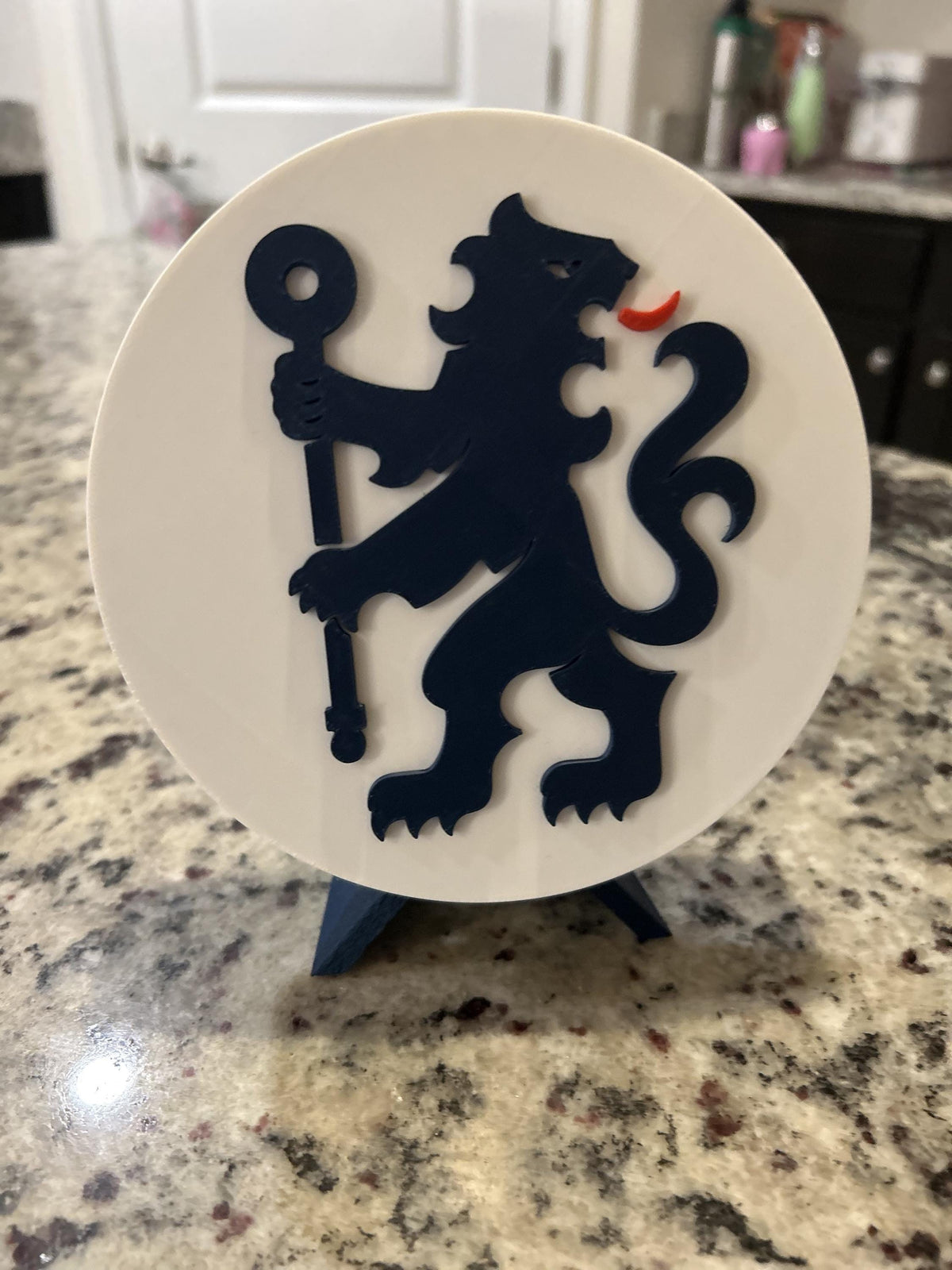 3D Printed Chelsea FC Crest & Lion Roundel Display + Stash Box with stand; 3D printed fan gift, made in USA