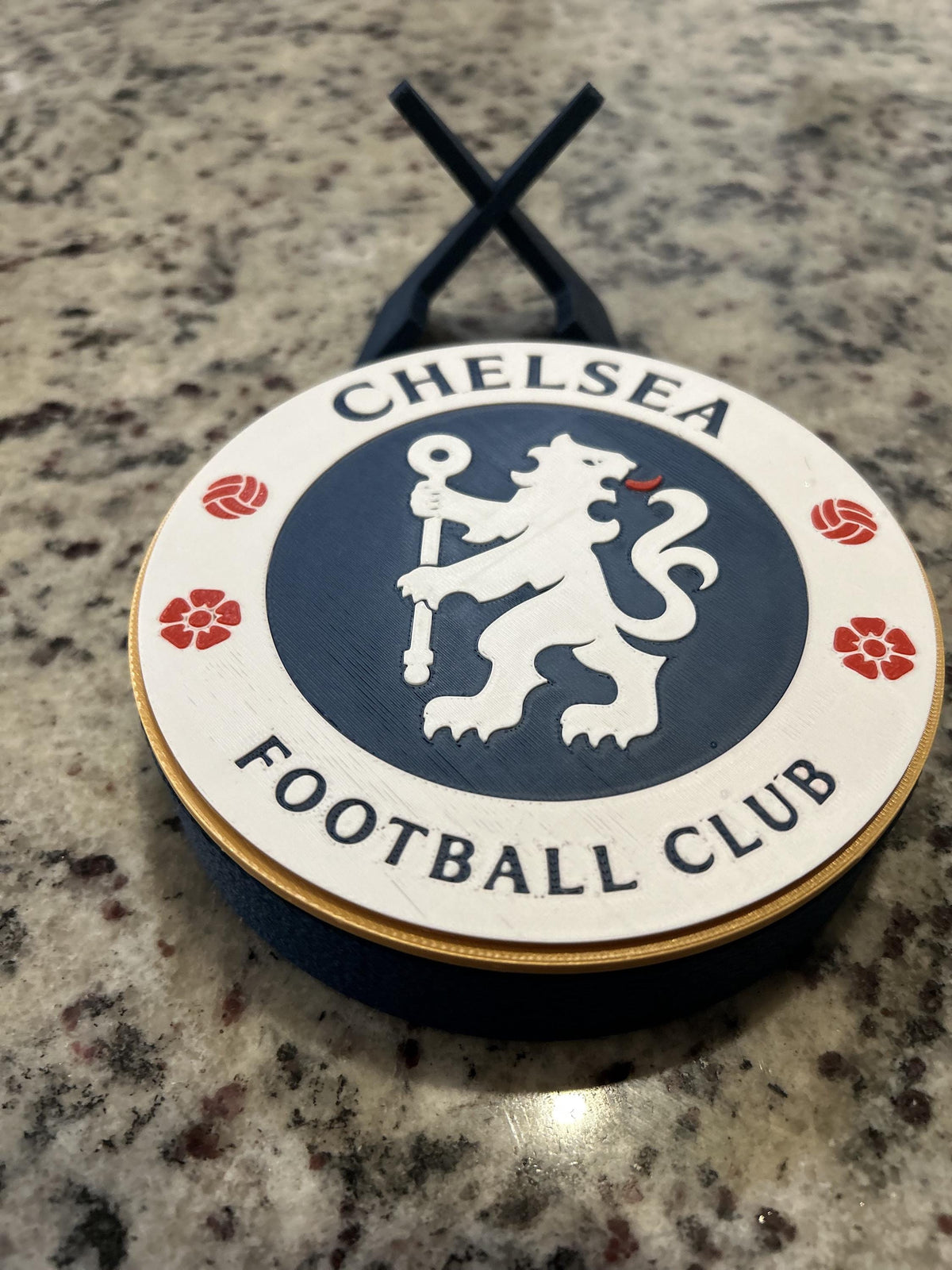 3D Printed Chelsea FC Crest & Lion Roundel Display + Stash Box with stand; 3D printed fan gift, made in USA