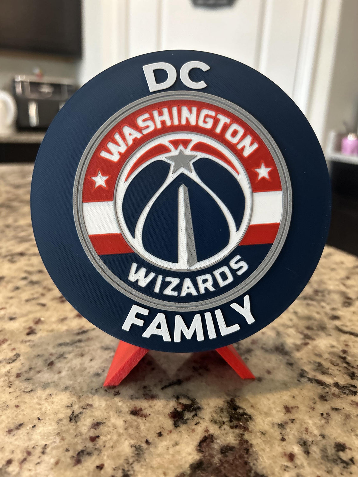 Washington Wizards 3D printed navy and red roundel and crest display with leg stand and hidden stash box, personalized NBA basketball fan gift, made in USA