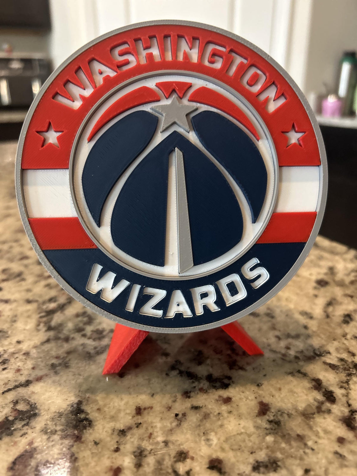 Washington Wizards 3D printed navy and red roundel and crest display with leg stand and hidden stash box, personalized NBA basketball fan gift, made in USA