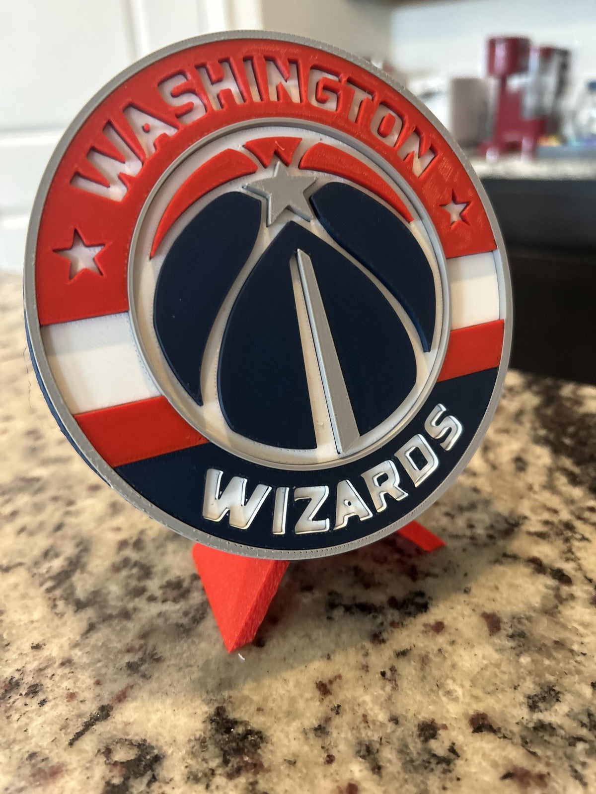Washington Wizards 3D printed navy and red roundel and crest display with leg stand and hidden stash box, personalized NBA basketball fan gift, made in USA