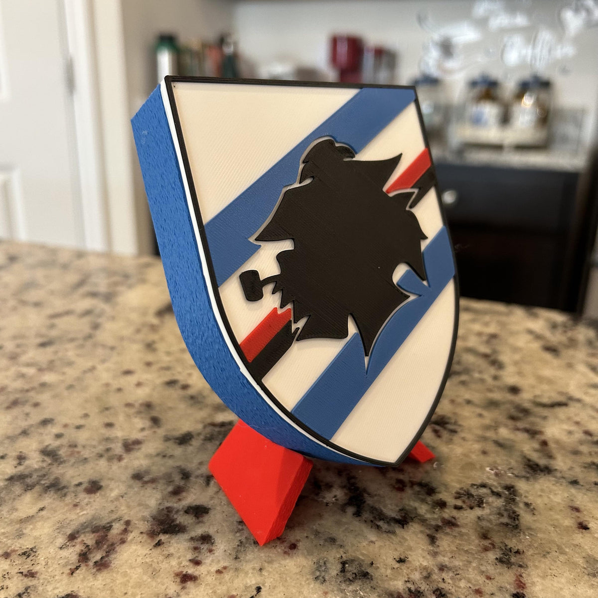 3D Printed Sampdoria Crest Display with Stand; 3D printed fan gift, made in USA