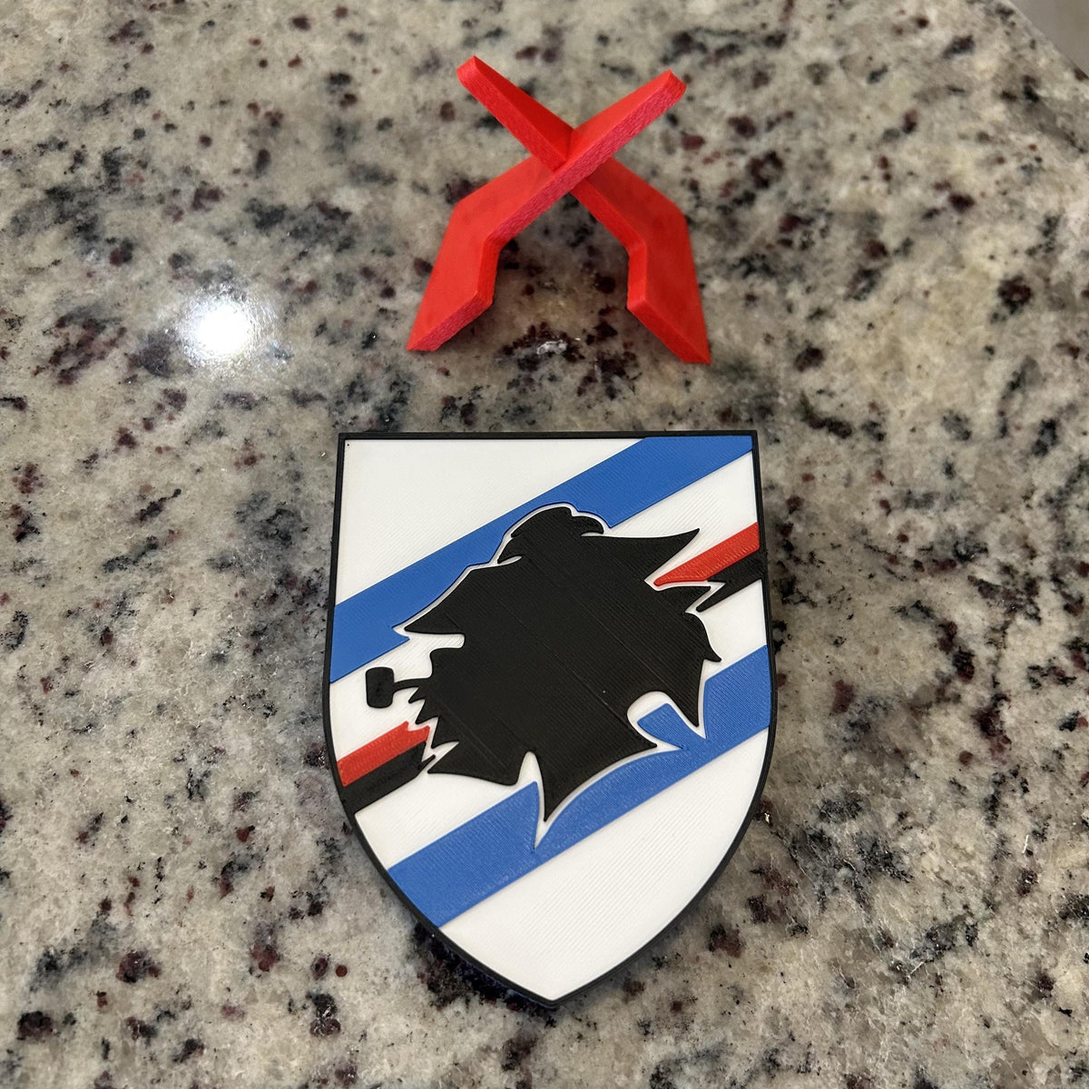 3D Printed Sampdoria Crest Display with Stand; 3D printed fan gift, made in USA