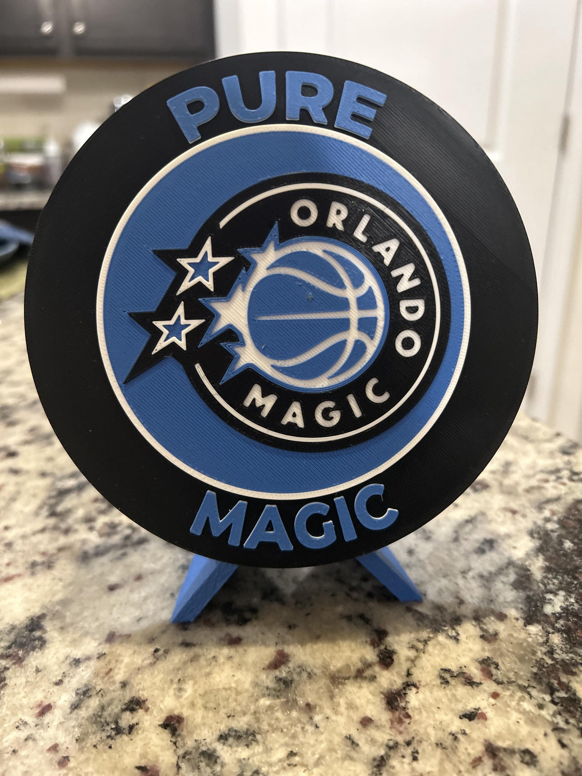 Orlando Magic 3D printed roundel and star crest display with stand and hidden stash box, personalized NBA fan gift, made in USA